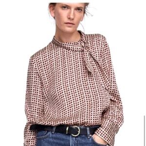 Zara Geometric Blouse with Tie-Neck